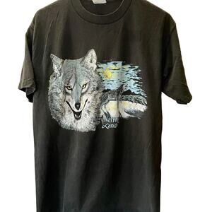 Vintage 90s Native Land Wolf Nature Single Stitch Shirt Adult Medium